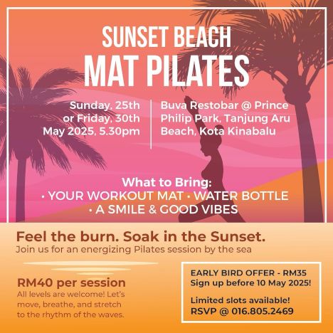 activity poster for Kelas Pilates di Tepi Pantai