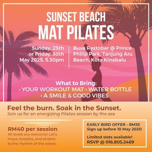 Poster for Gentle Beach Mat Pilates at Sunset